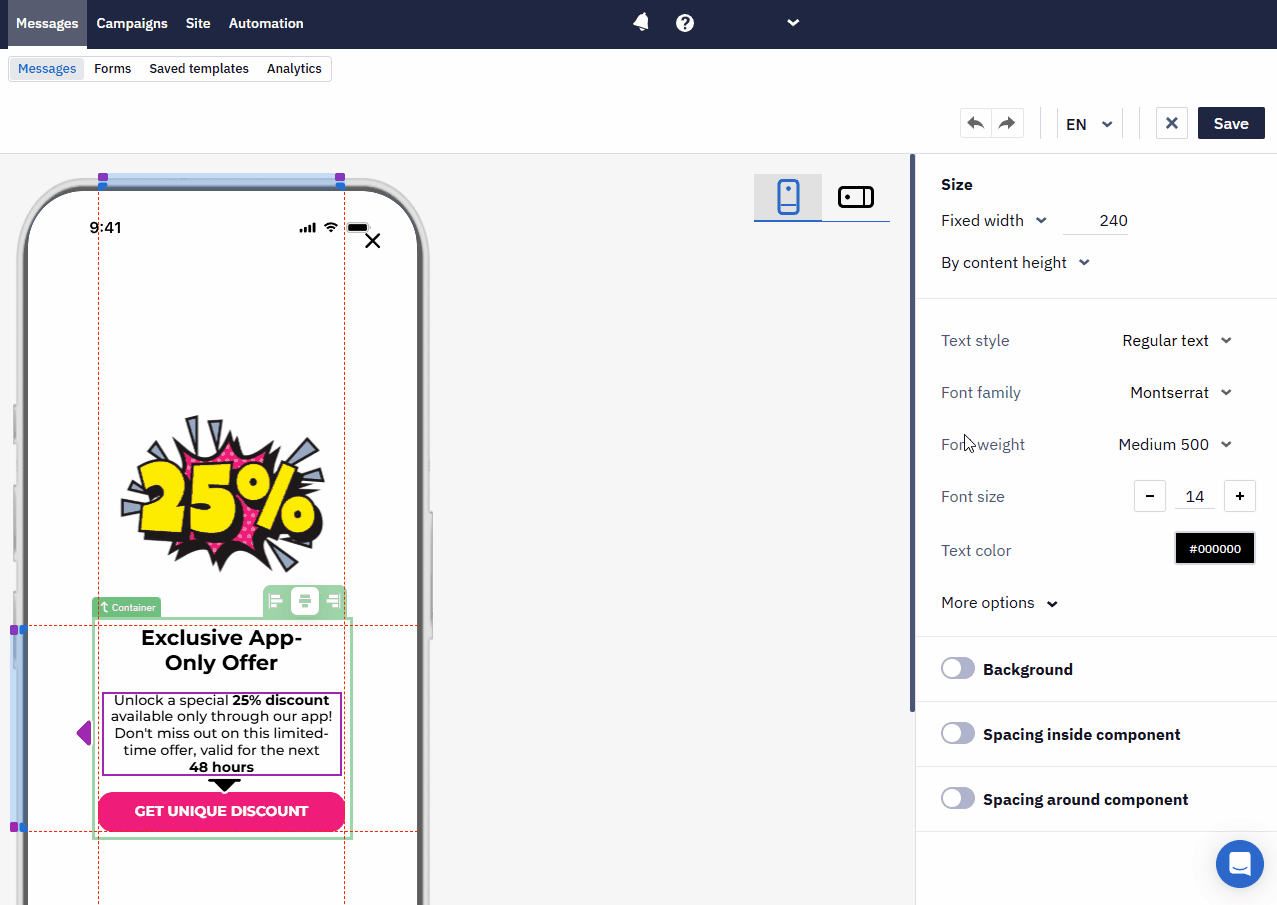 My fonts in the In-App editor