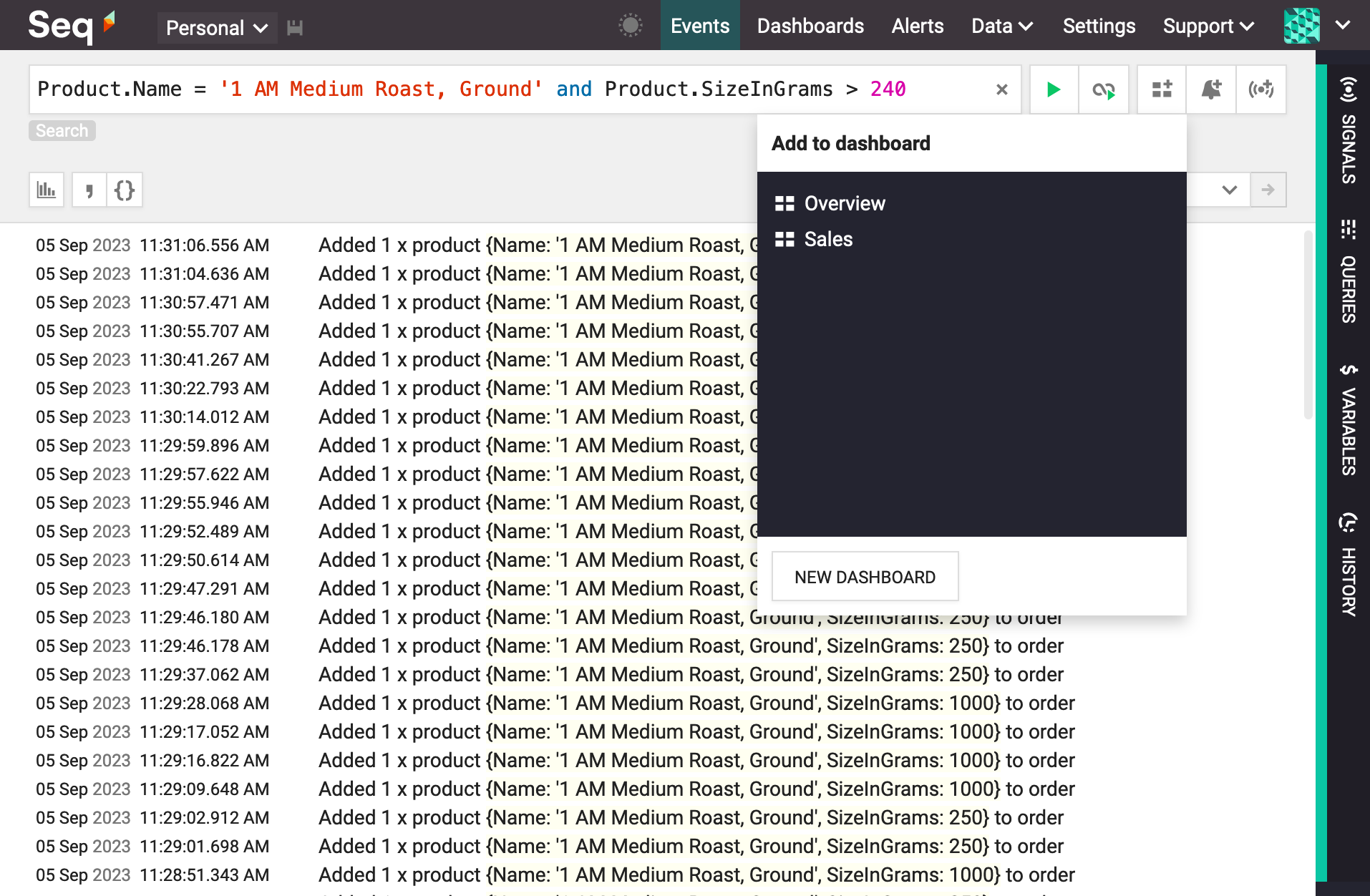 Adding a query to a dashboard