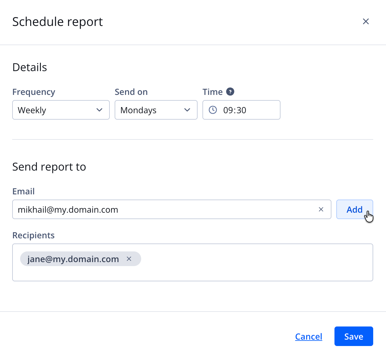 Schedule report panel
