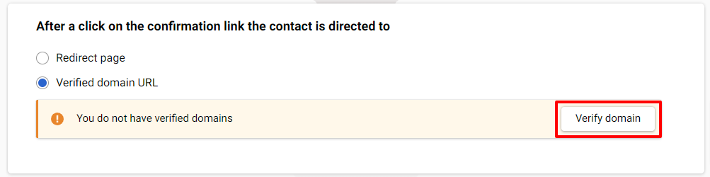 Verify domain button.