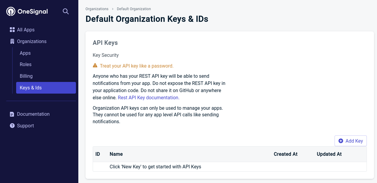 The Organization API key replaces the legacy User Auth key.