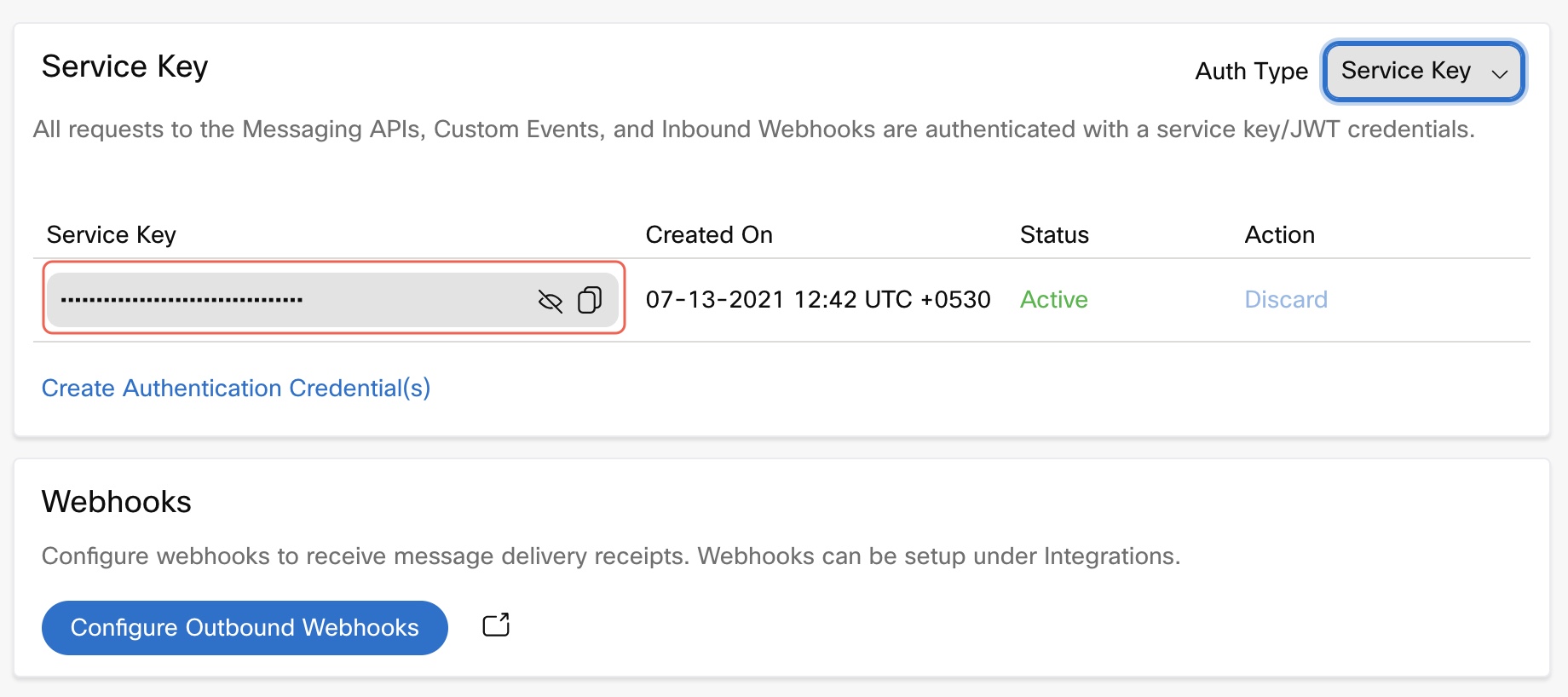 Webex Connect Service Key and JWT Auth Credentials