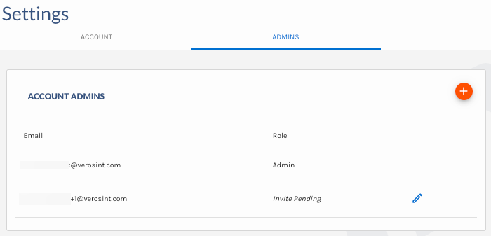 Account Settings Admins Tab