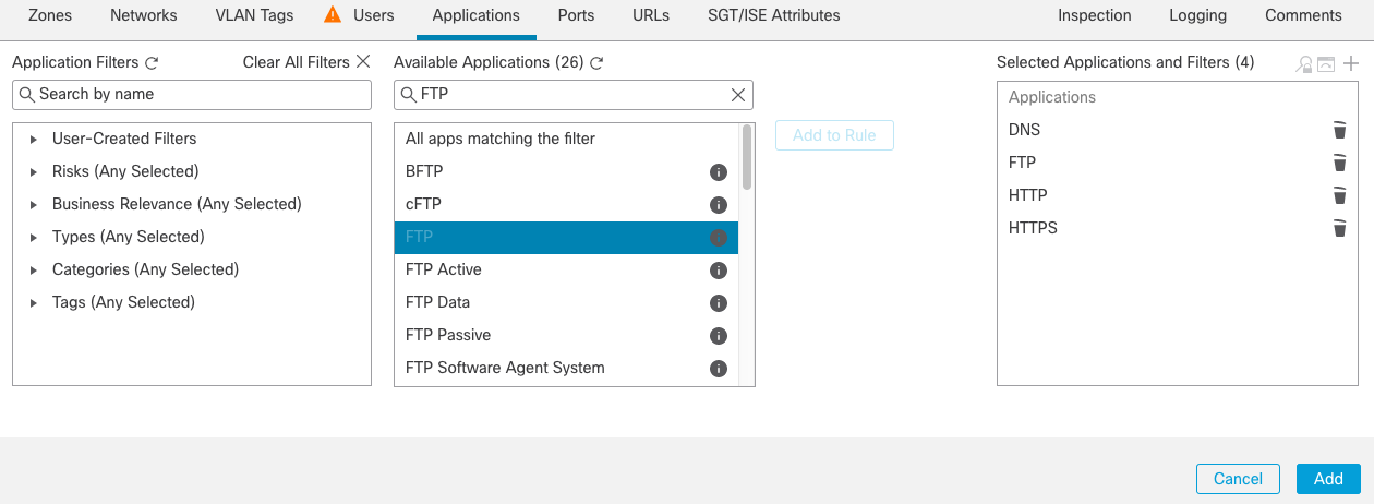 **Figure 14:** Add Applications to the rule