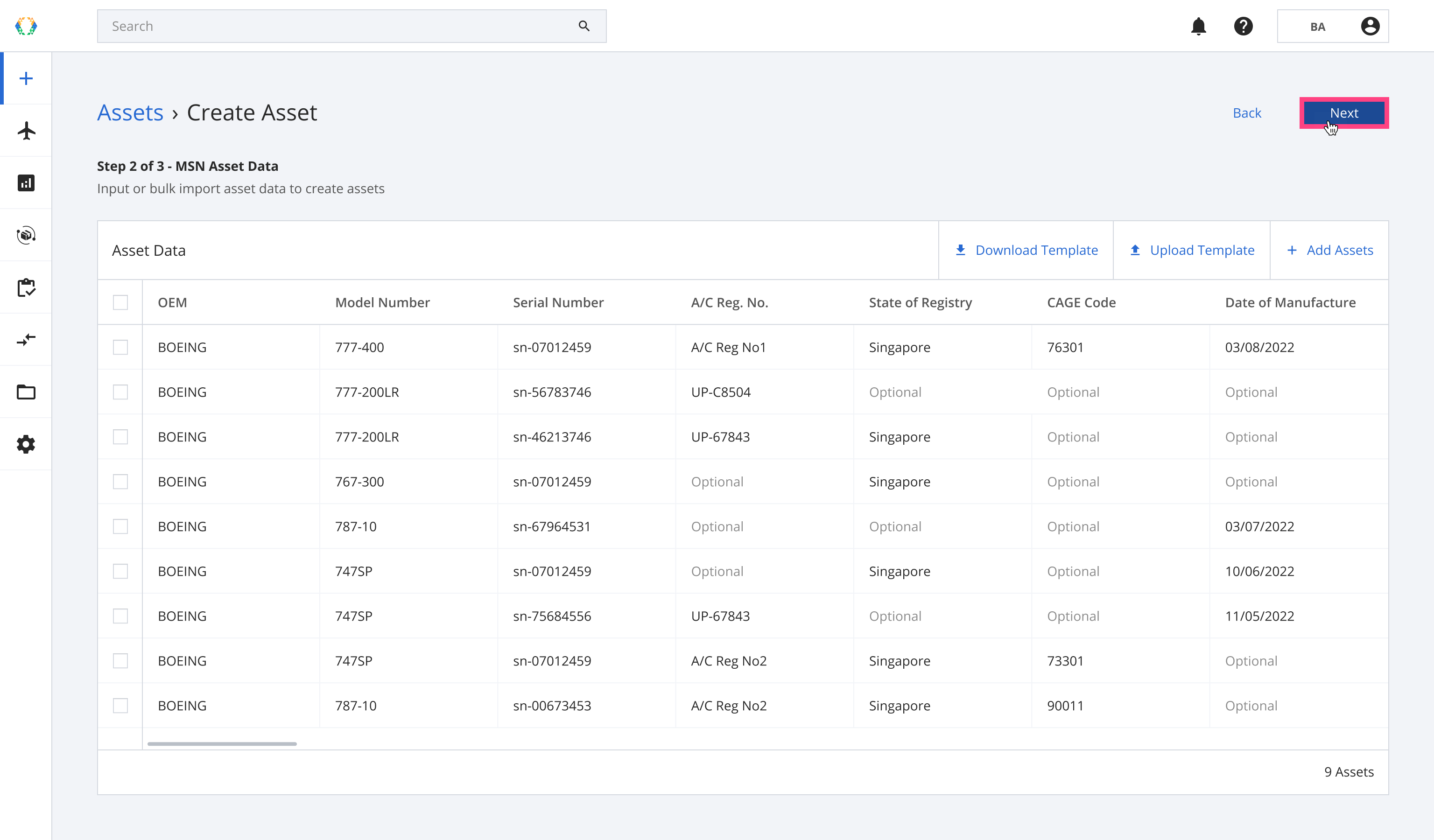 Completed Asset Data