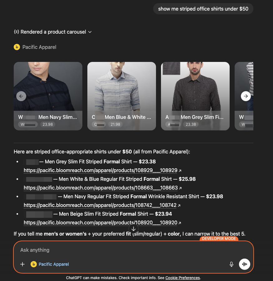Conversation with the ChatGPT app