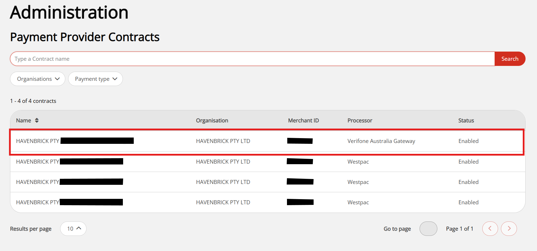 View the details of a Payment Provider Contract.