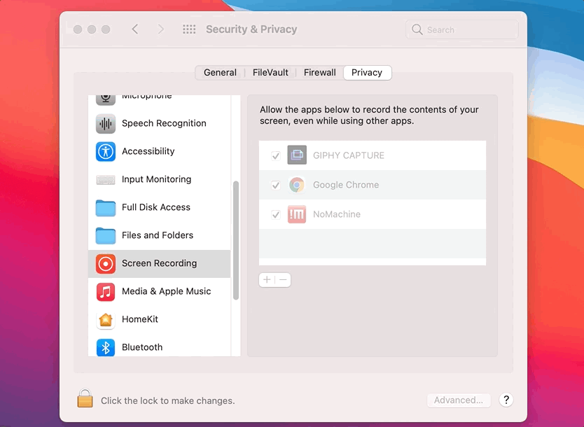 System Preferences > Security & Privacy > Privacy tab > Screen Recording