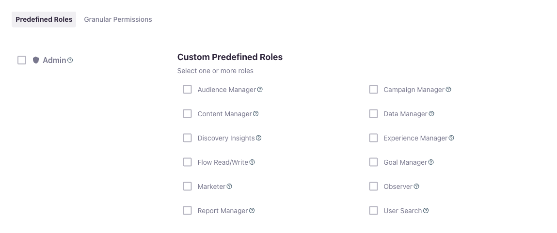 Predefined Roles tab in Manage Users