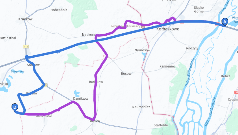 Difference in scooter route when highways are allowed