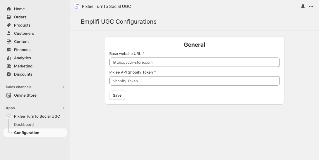 Initial App Configuration Page