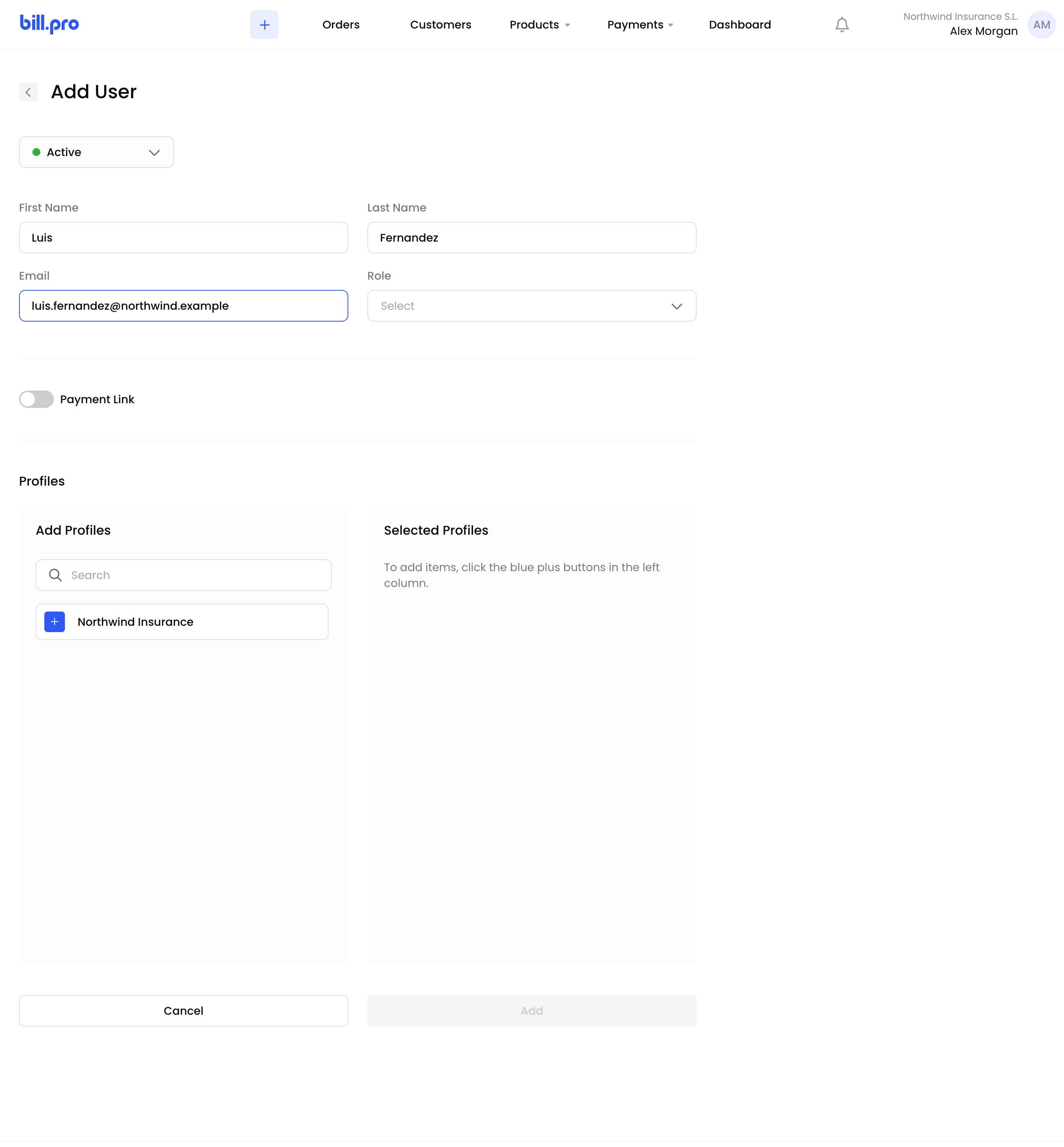 The Add User page