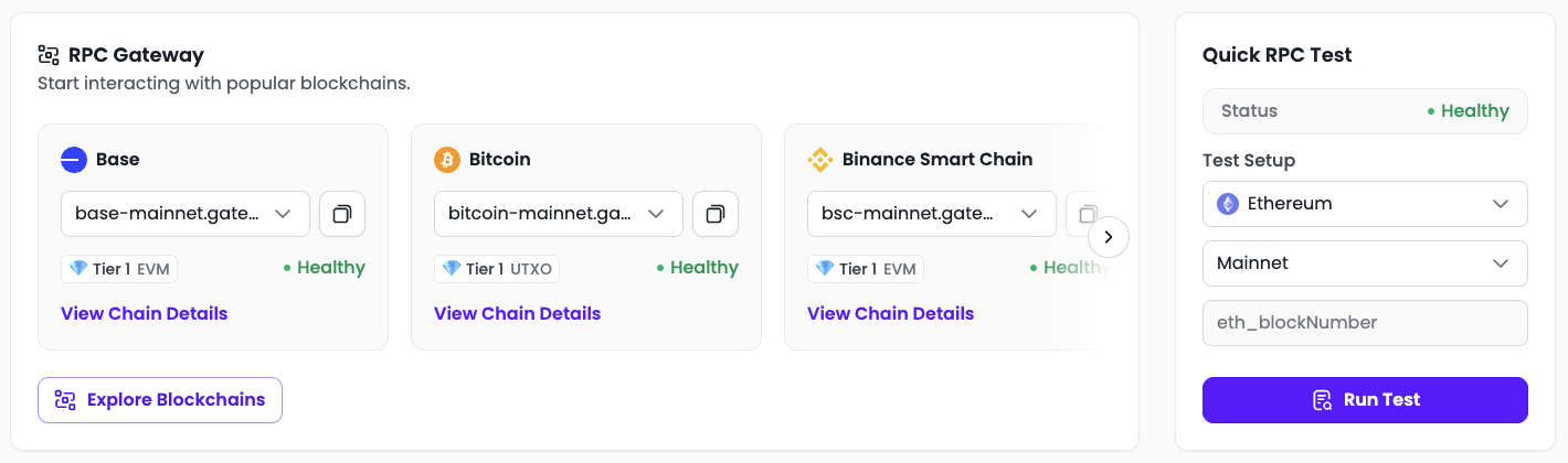 RPC Gateway in Tatum Dashboard Overview