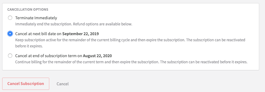 Cancellation of subscription. Subscription expired. Popup Cancel.