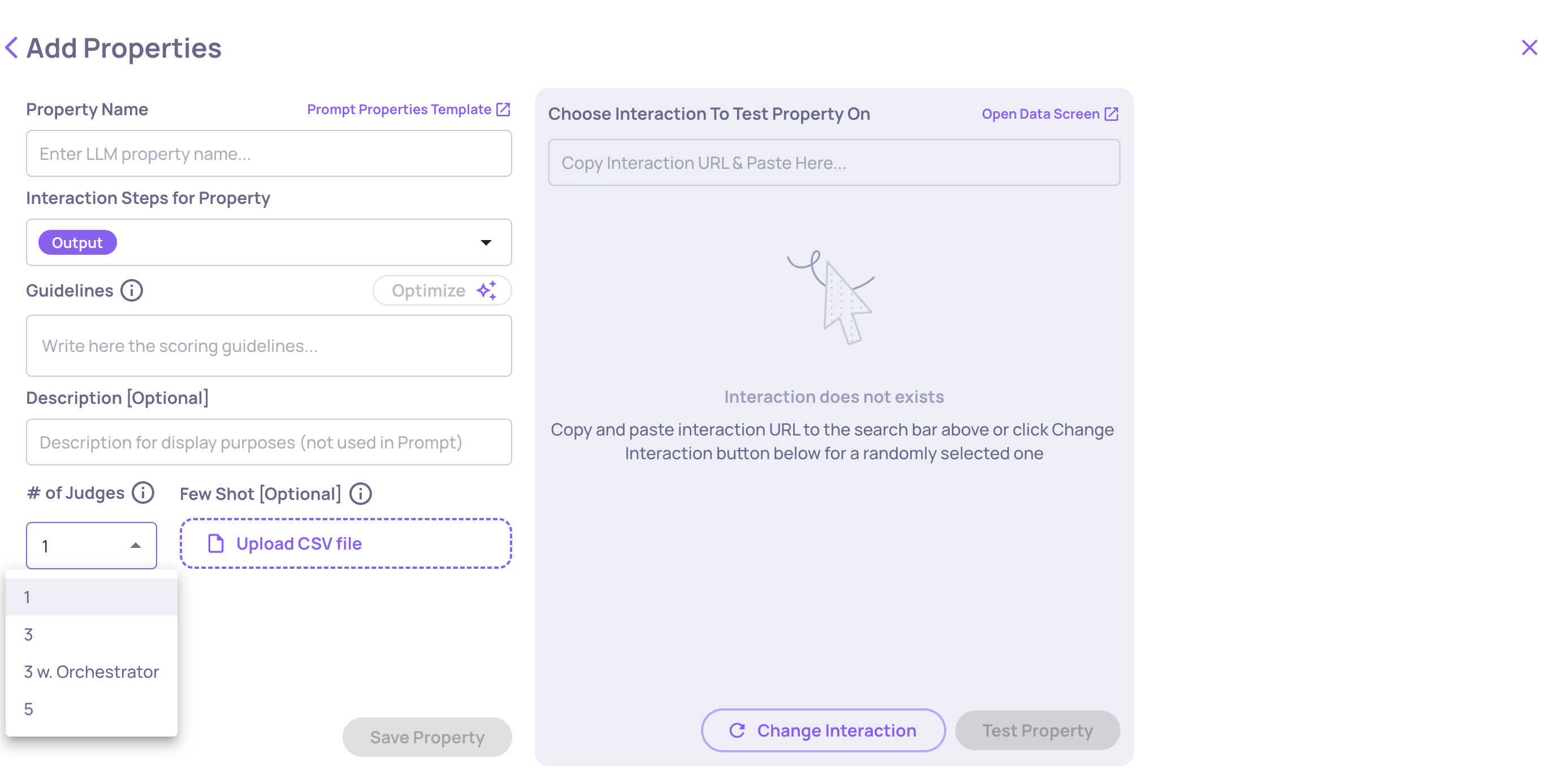 The "# of Judges" configuration on the "Create Prompt Property" screen