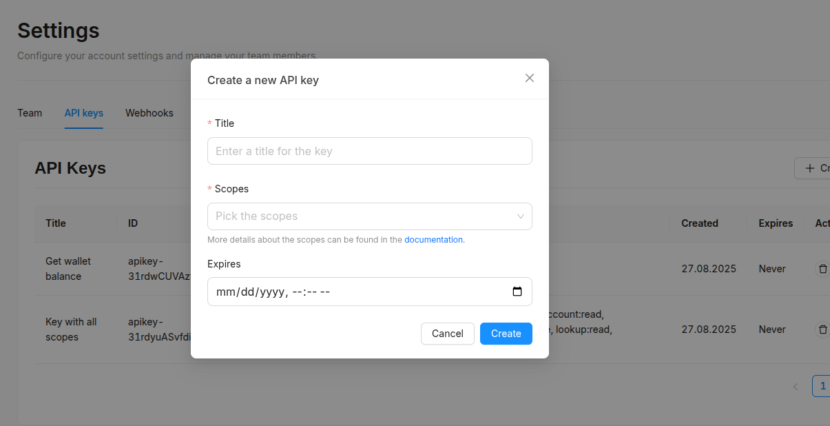 Generate API key Generate API key