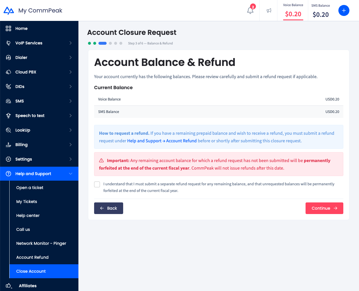 Screenshot of the Account Closure Request: Step 3