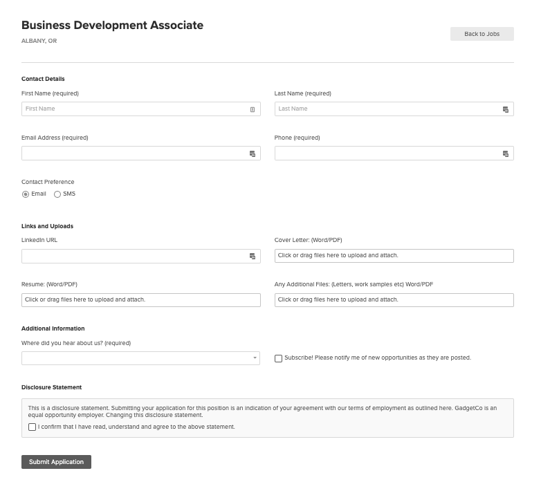 Sample Application Form on ATS Anywhere
