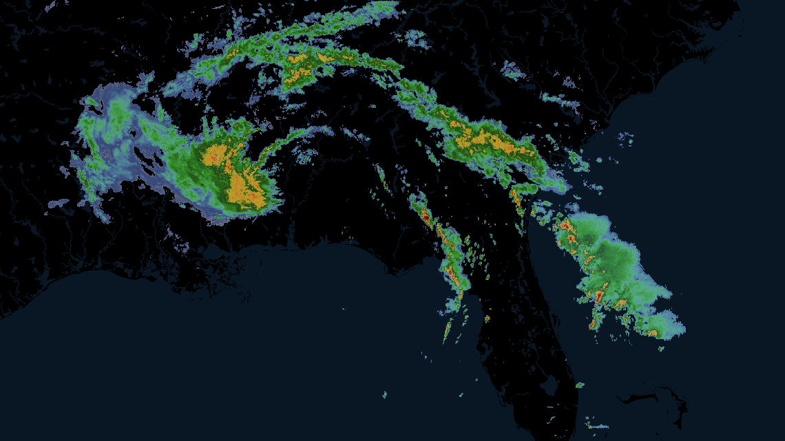 An example of the WMS layer displaying a storm.