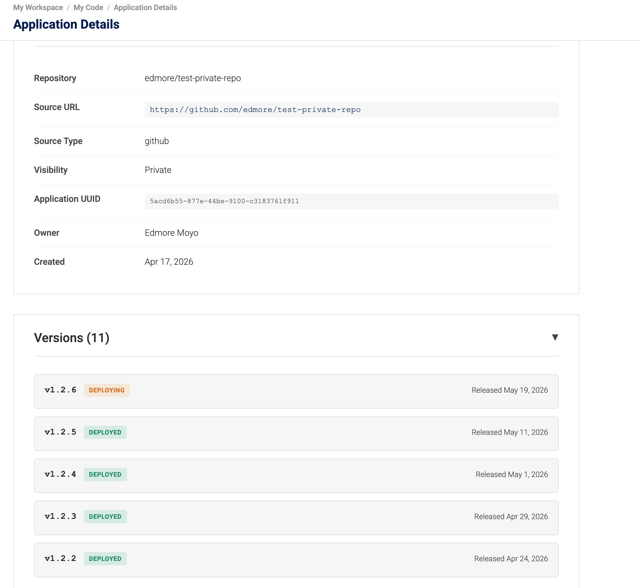 Application Details — Deploying