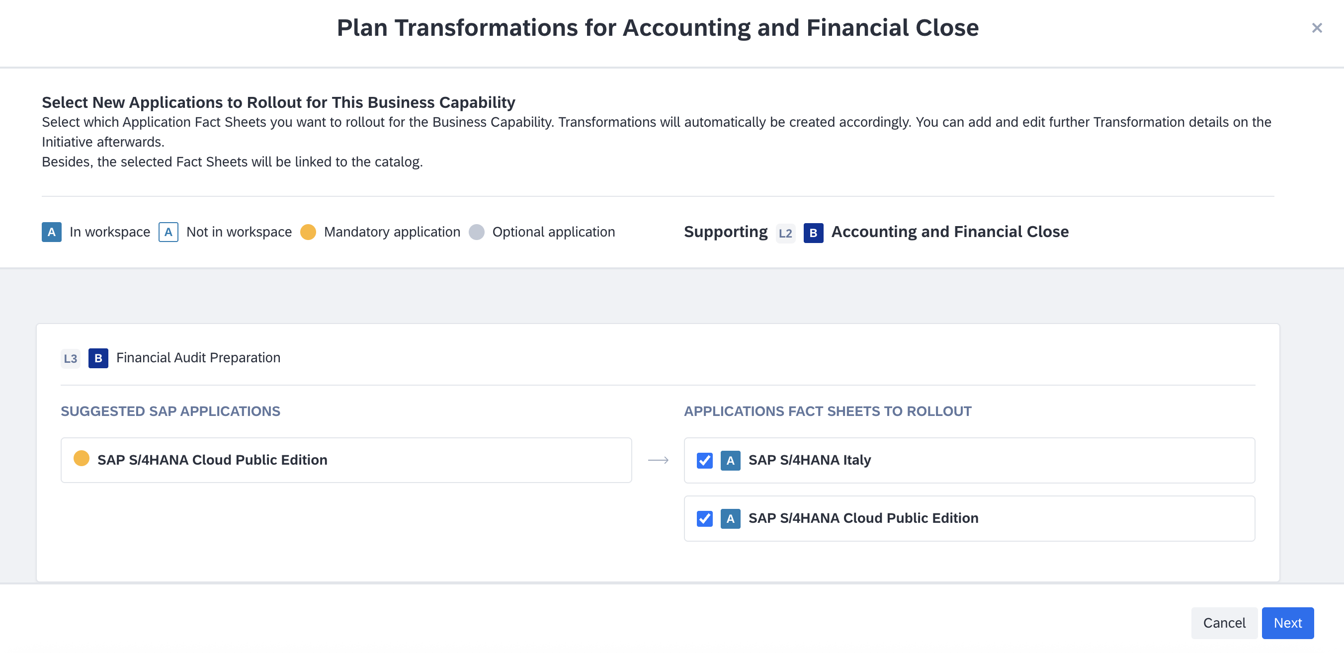 Selecting Applications from the Suggested Solution