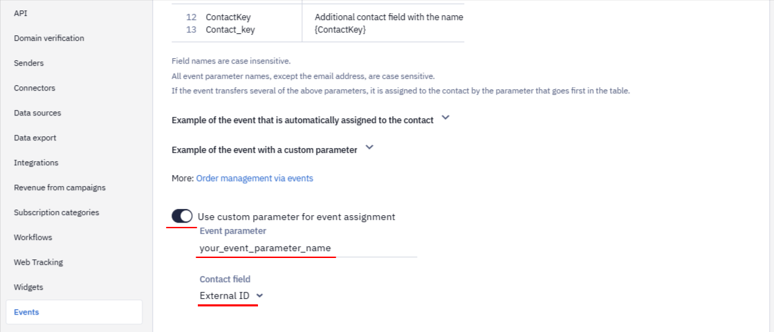 **Use custom parameter for event assignment**