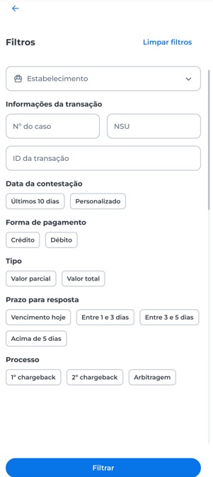Filtros da consulta