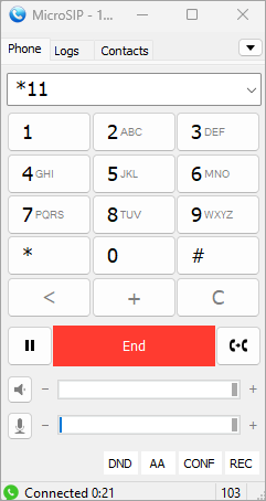 Screenshot of the Softphone dialpad