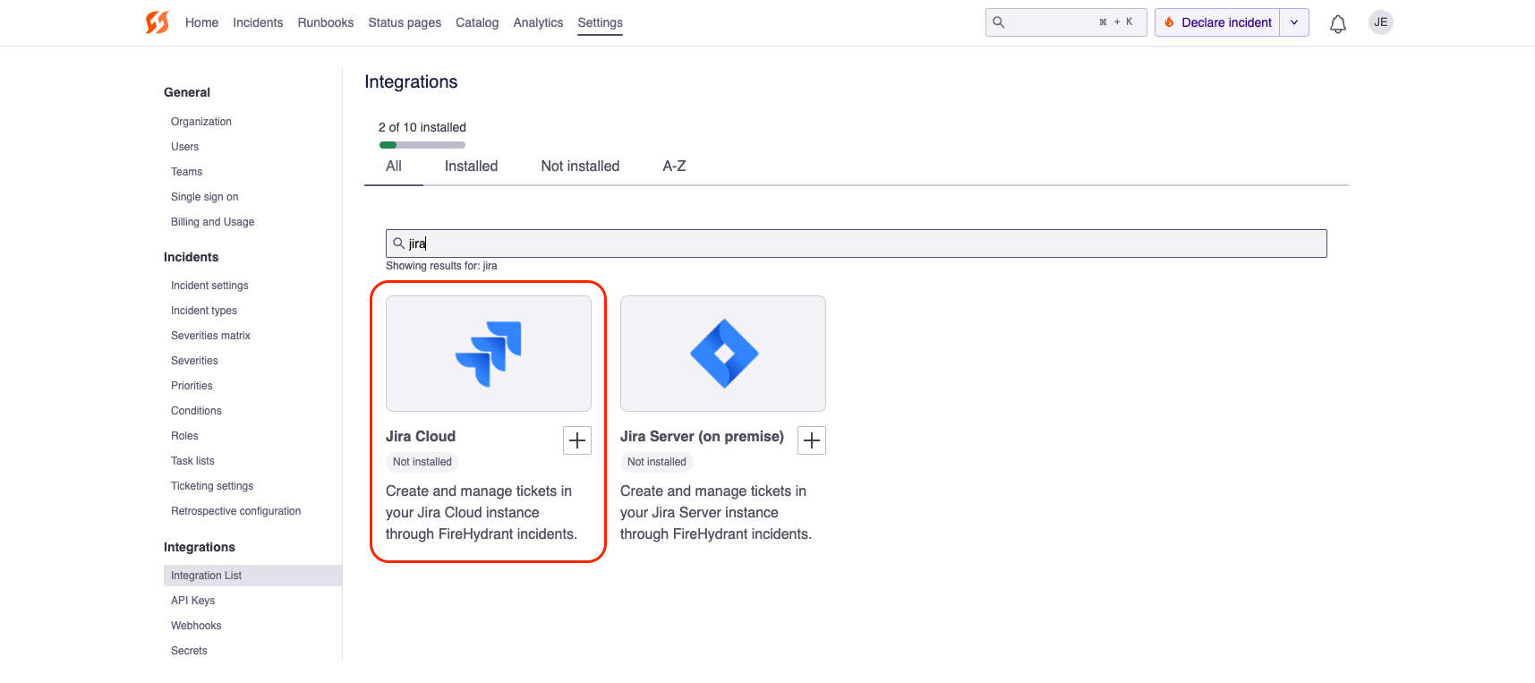 Integrations page Jira cloud