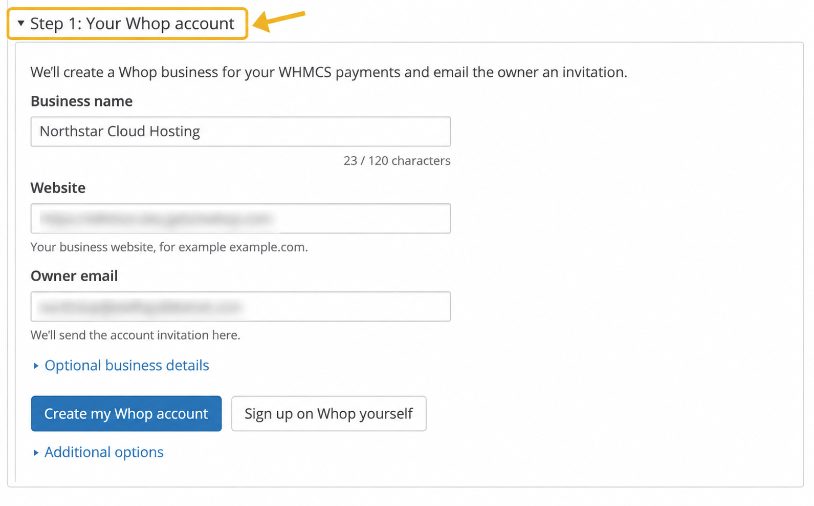Whop Payments panel after activation