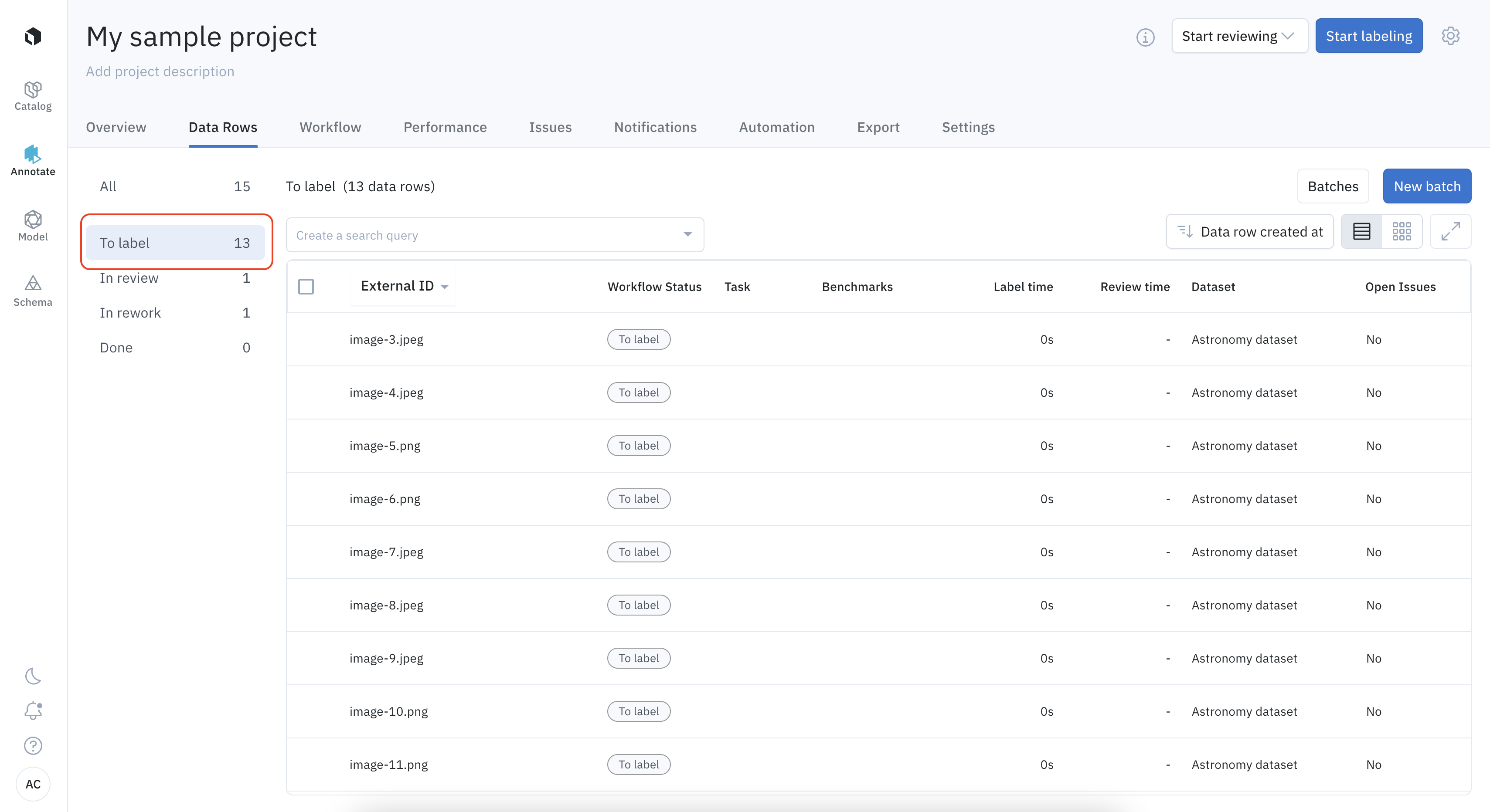 View the queued data rows.