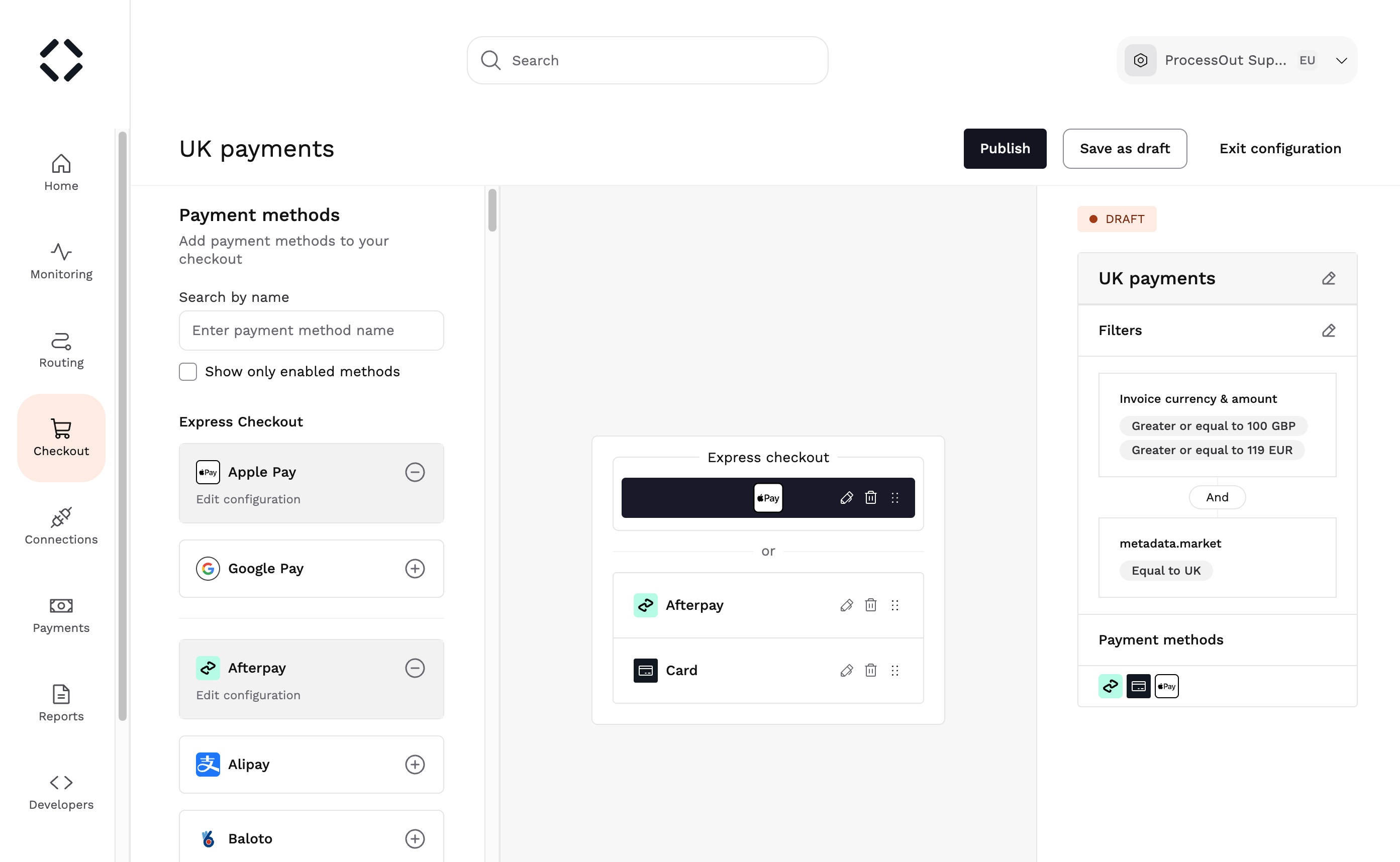 Example Dynamic Checkout configuration