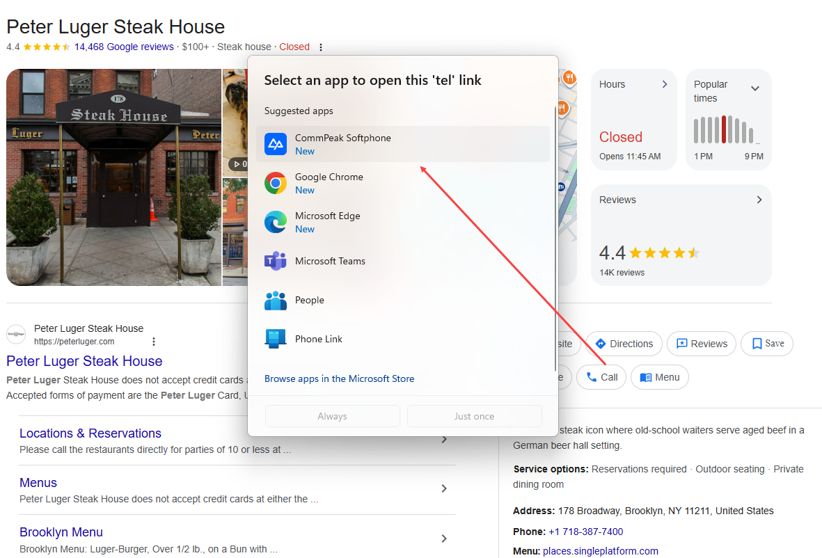 Screenshot of adding Softphone as the default app in Windows OS