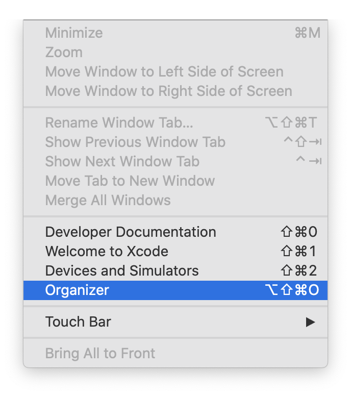 xcode-organizer.png Opening the Xcode Organizer