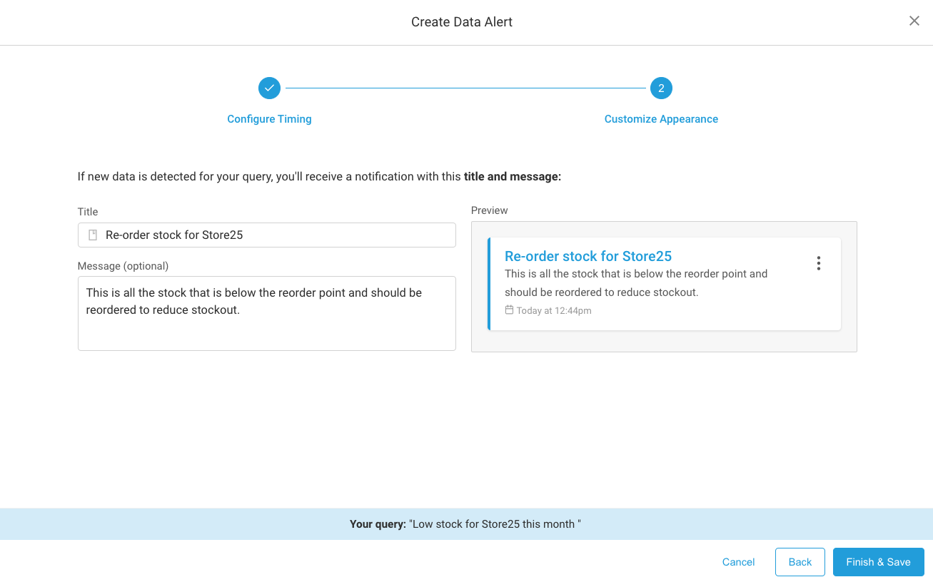 Data Alert - Custom Preferences - Generative AI