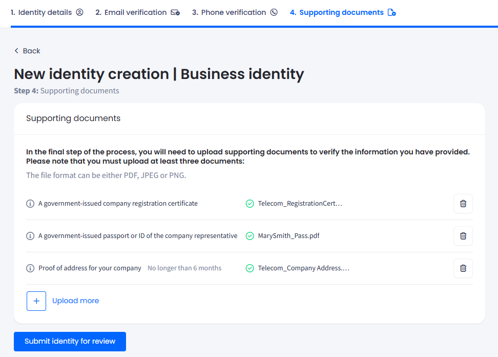 Screenshot with Uploading Supporting Documents