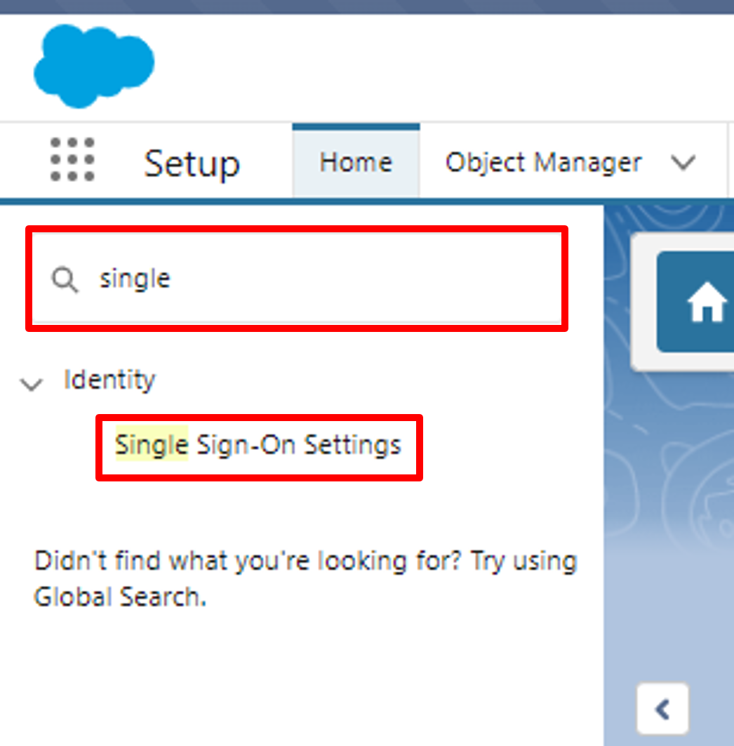 Search and Select Single Sign-On Settings