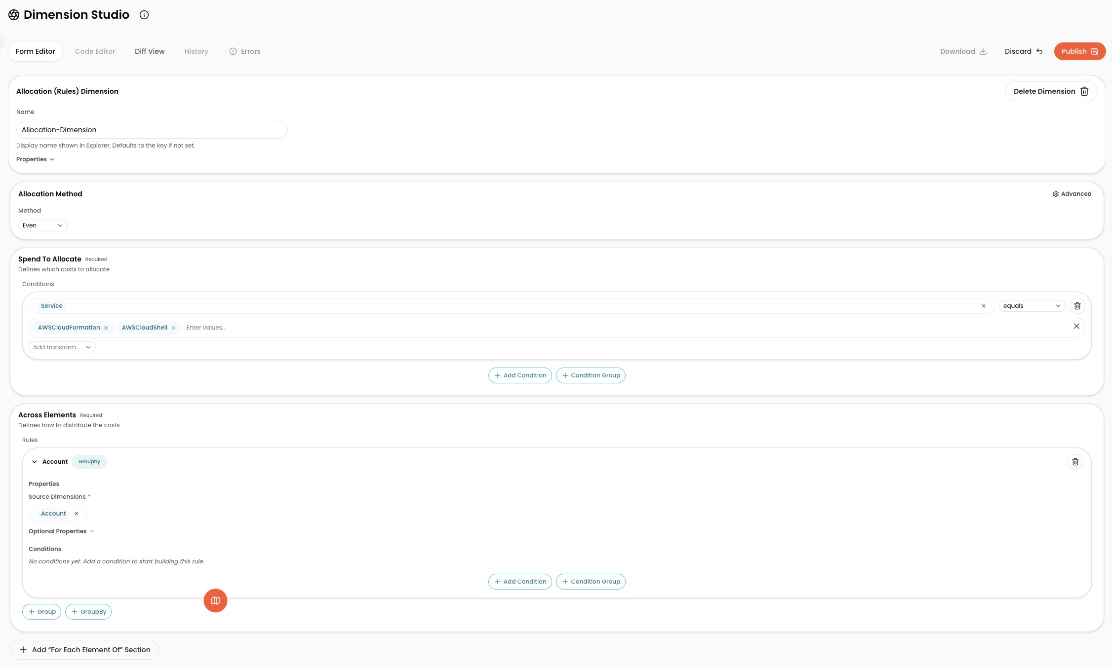 Allocate By Rules form editor in Dimension Studio