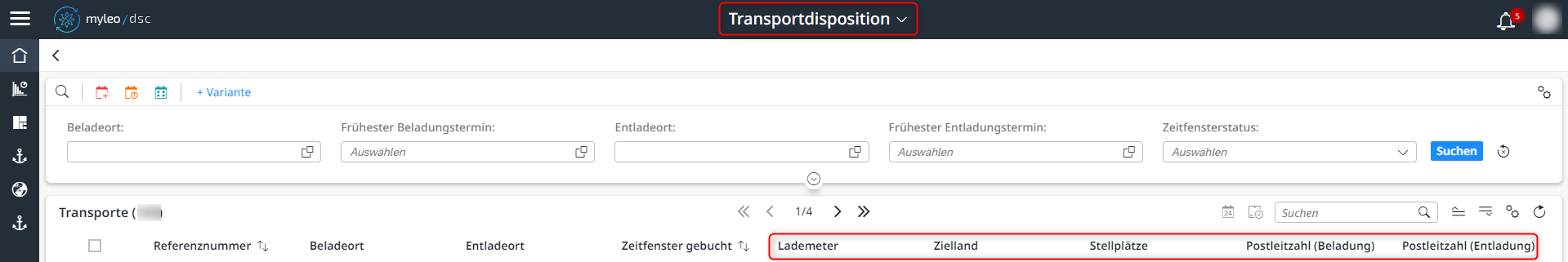 Neue Felder in der Worklist der Transportdisposition