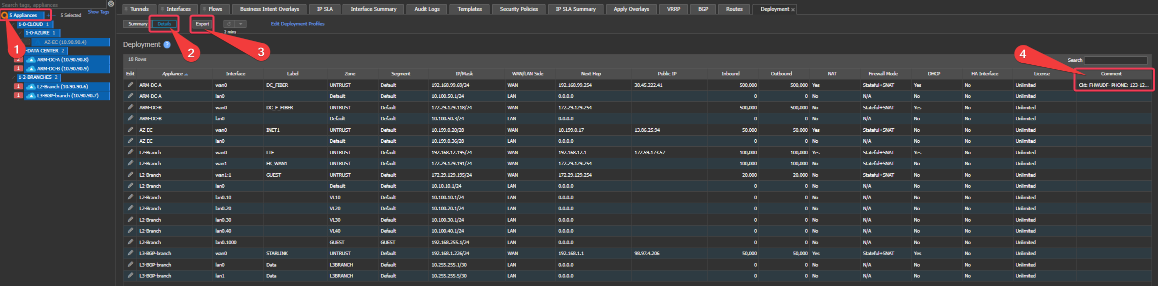 Deployment Details page in orchestrator