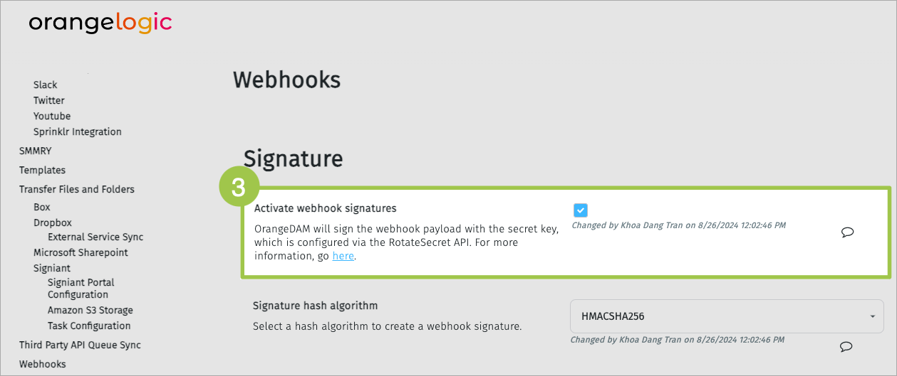 Activate webhook signatures in the “Configure Modules” form.