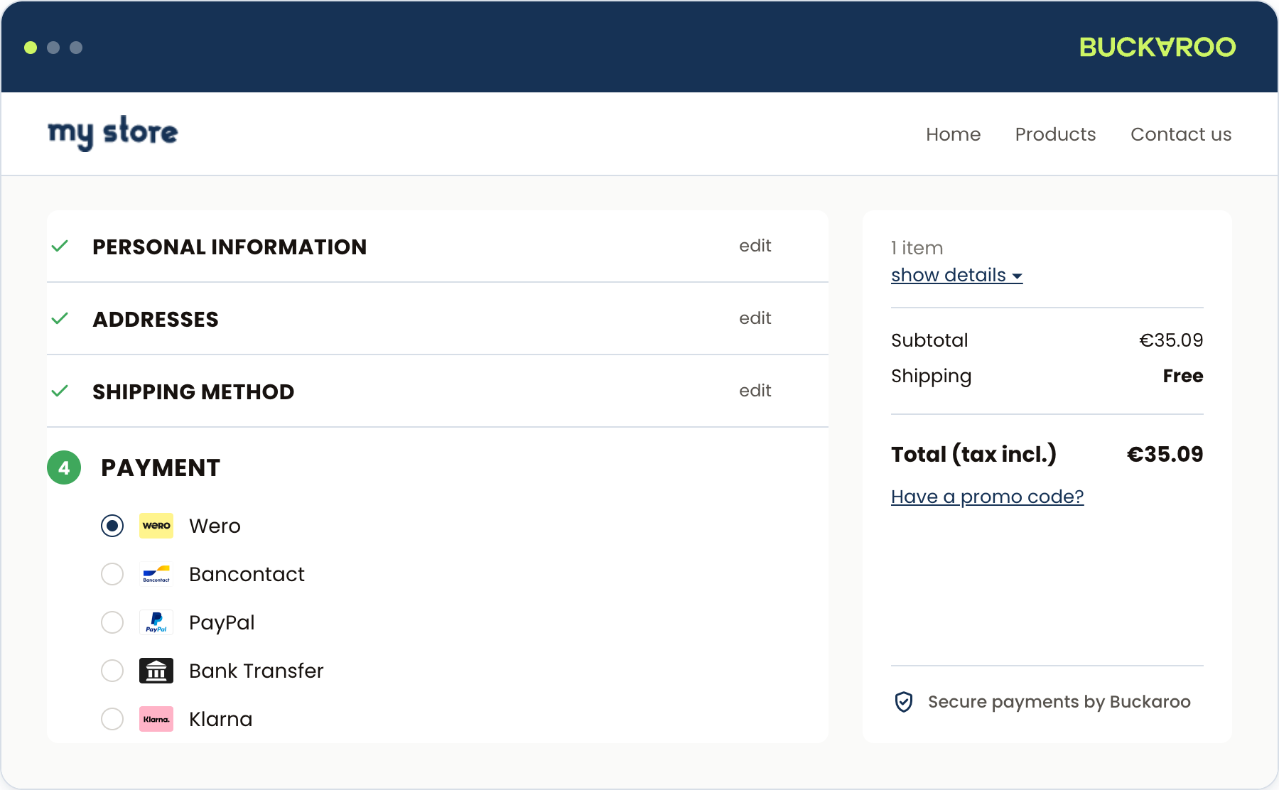 PrestaShop checkout example