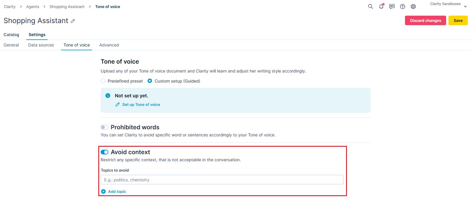 Specify the context that the agent must avoid.