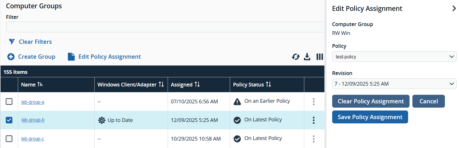 Edit policy assignment settings
