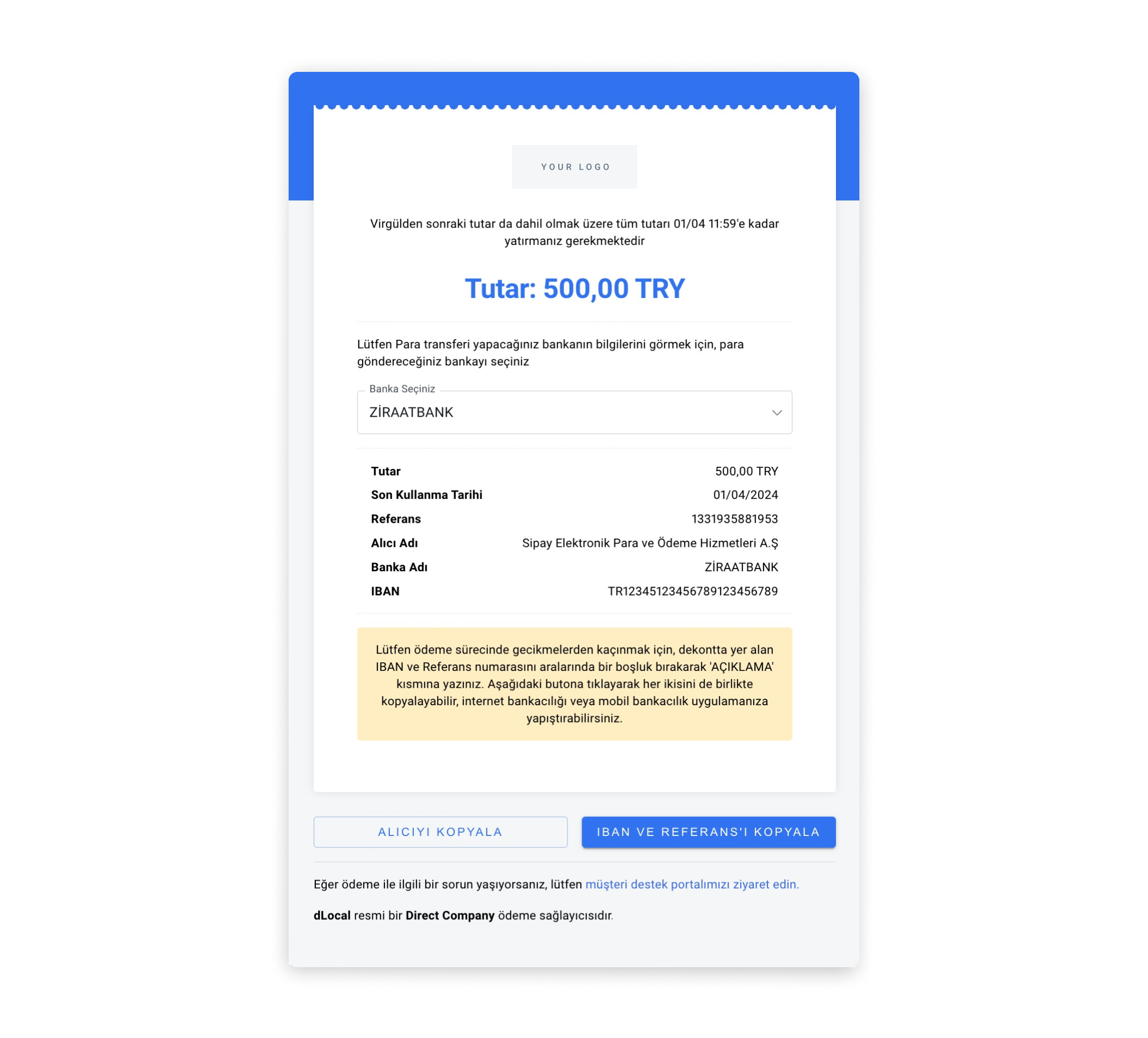 Bank Transfer UI built with the information in the example above.