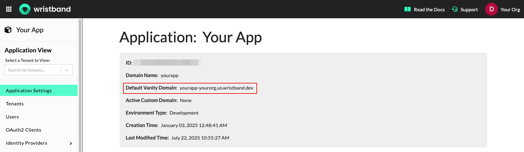 Copy default vanity domain