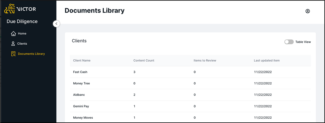 Figure 8. Documents Library as seen as a Client Viewer role