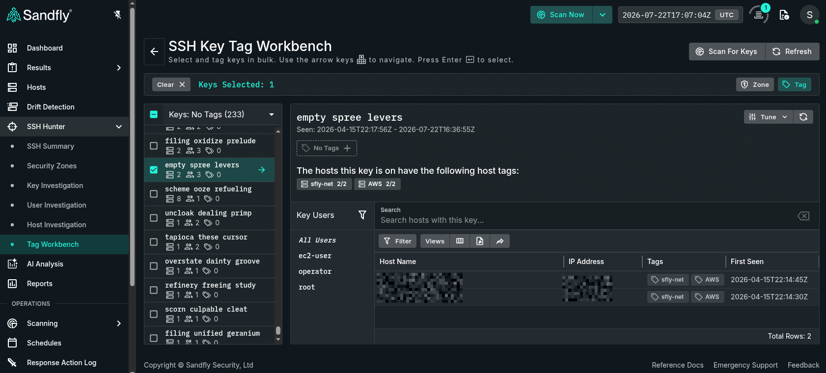 A screenshot of the SSH Key Tag Workbench