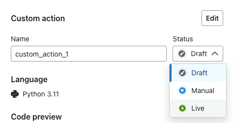 Updating the action status to manual or live