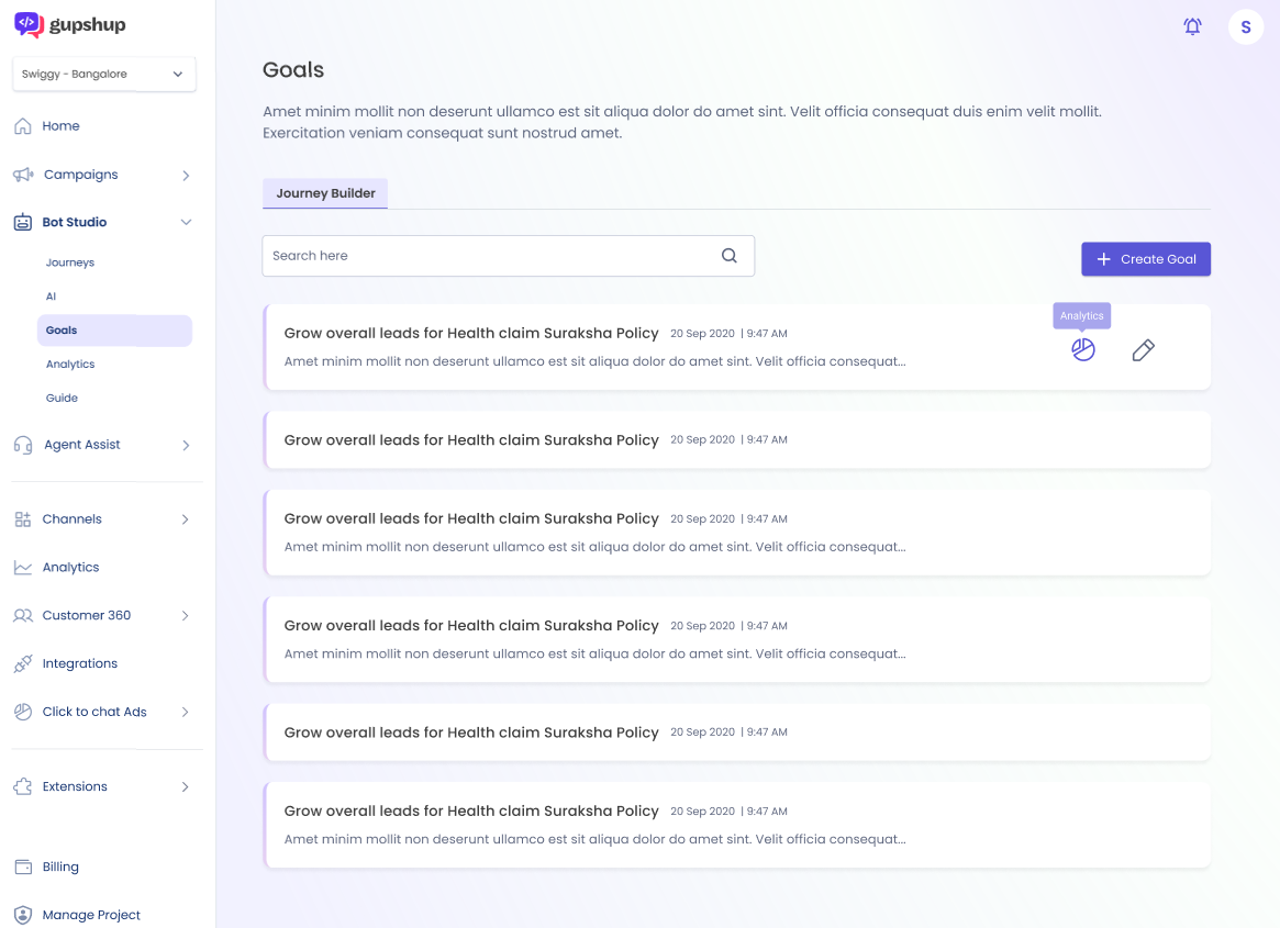 Goals Dashboard (Returning Users)